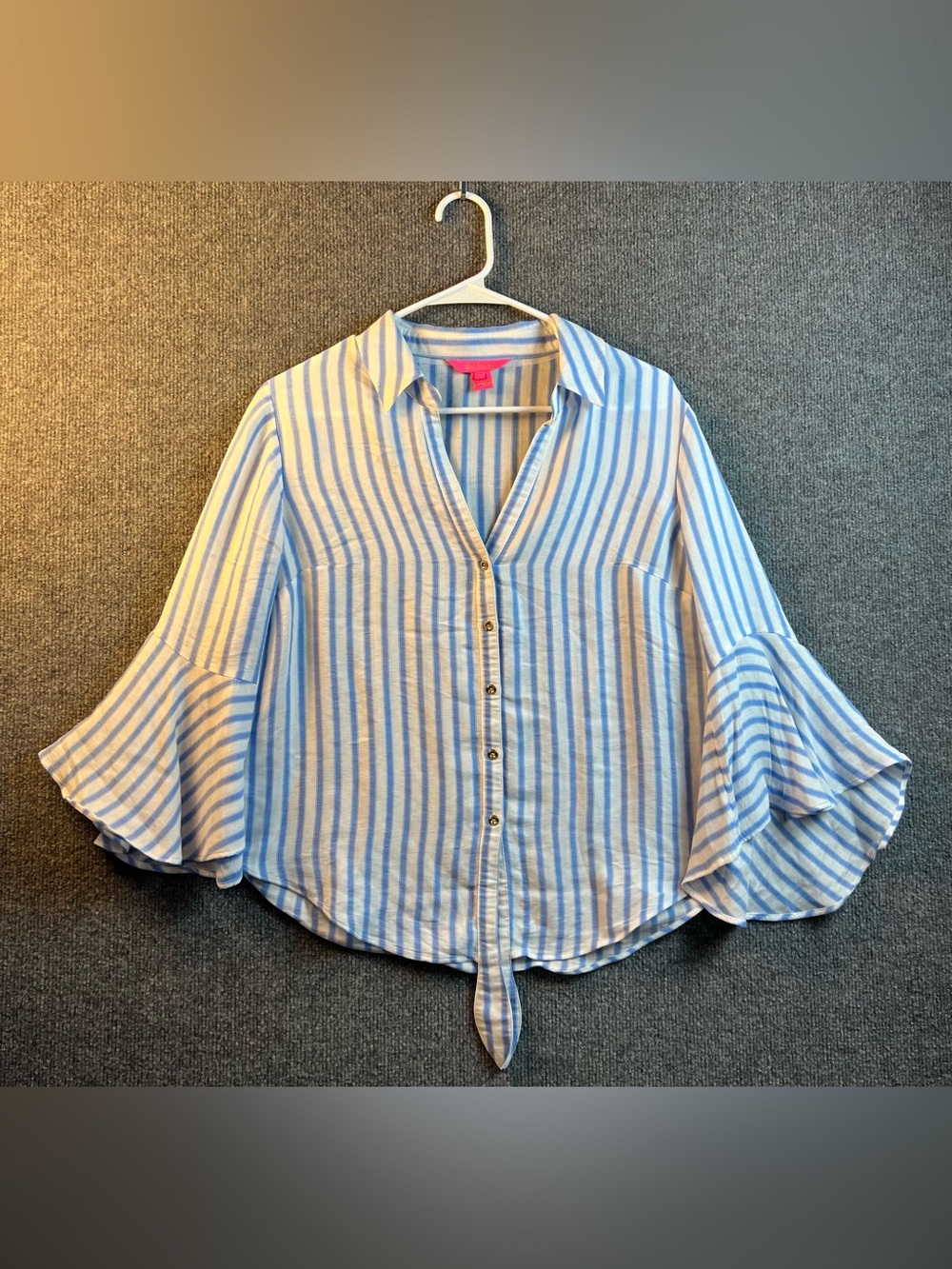 LILY PULITZER Shirt Size M Lysa Tie Front Blue And White Stripe